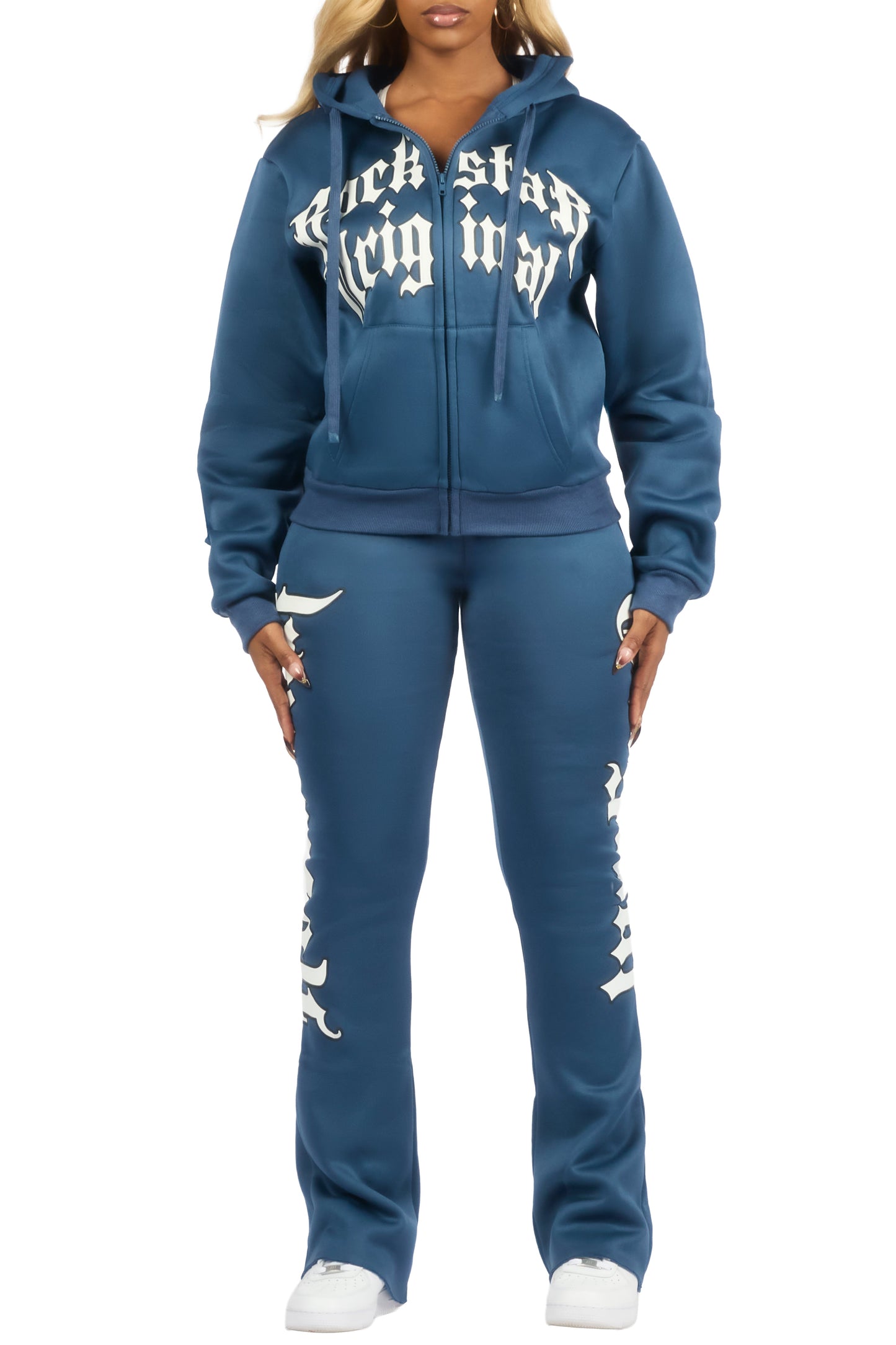 Annamarie Navy Zip Up Stacked Track Set