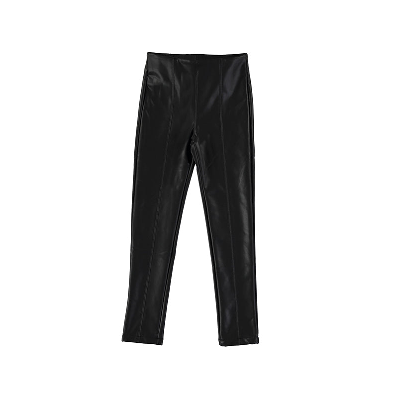 Girlâs Black Synthetic Leather Leggings - Select Size