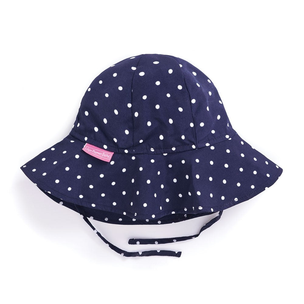 Girlâs Floppy Navy & White Dot Print Sun Hat - Select Size