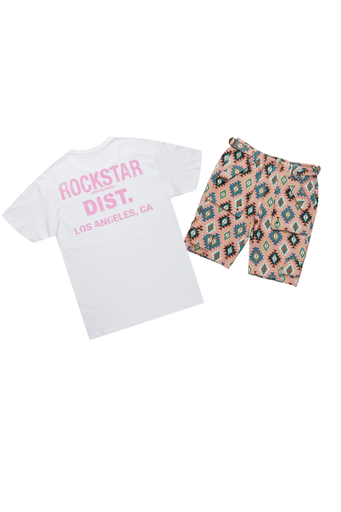 Andraila White/Pink T-Shirt Short Set