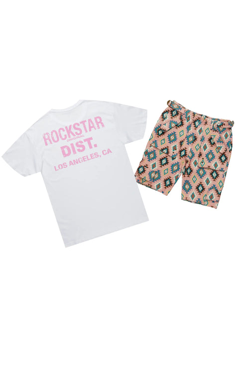 Andraila White/Pink T-Shirt Short Set