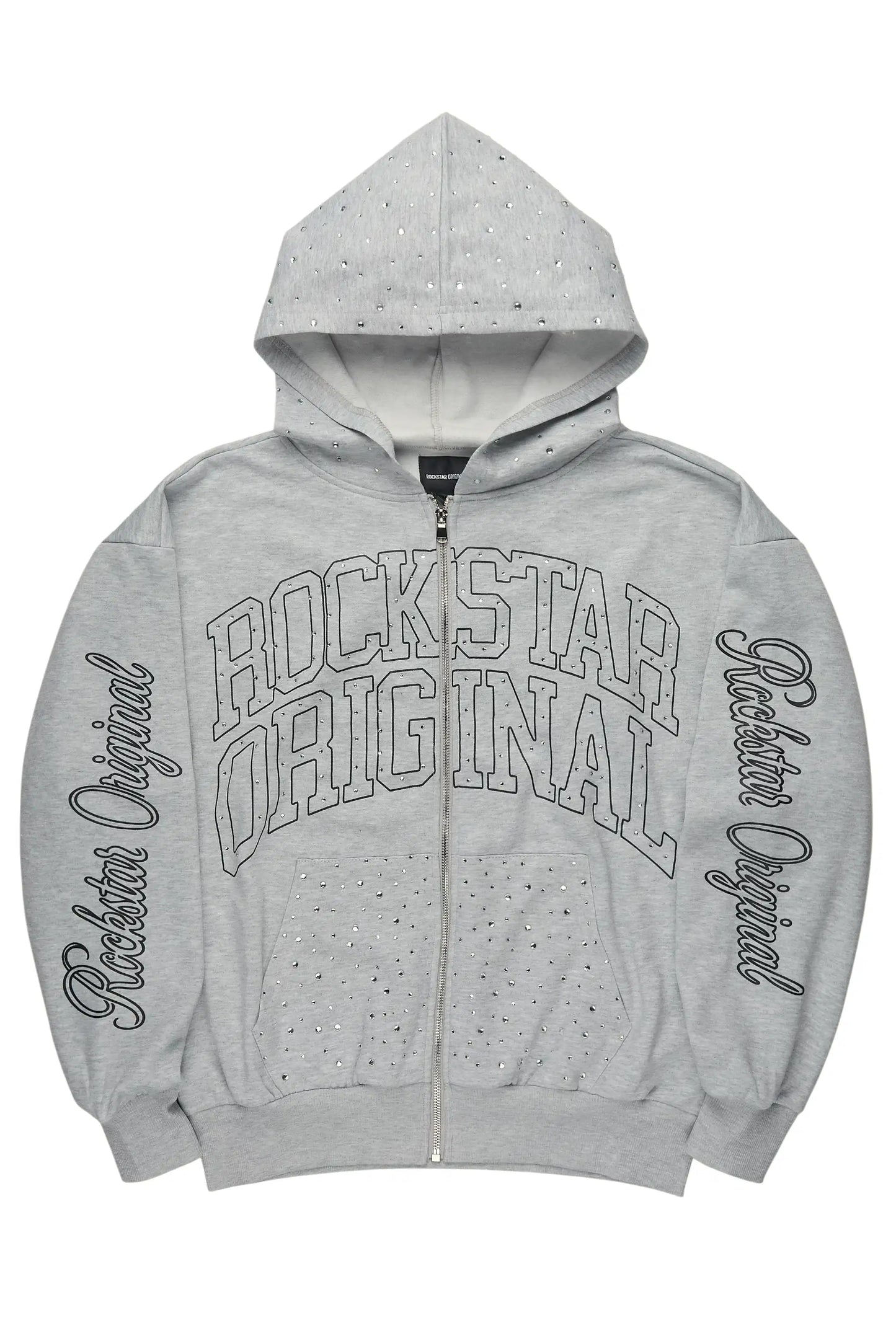 Alvina Grey Rhinestone Zip Up Hoodie