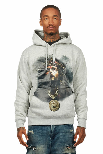 Amina Heather Grey Distressed Graphic Hoodie