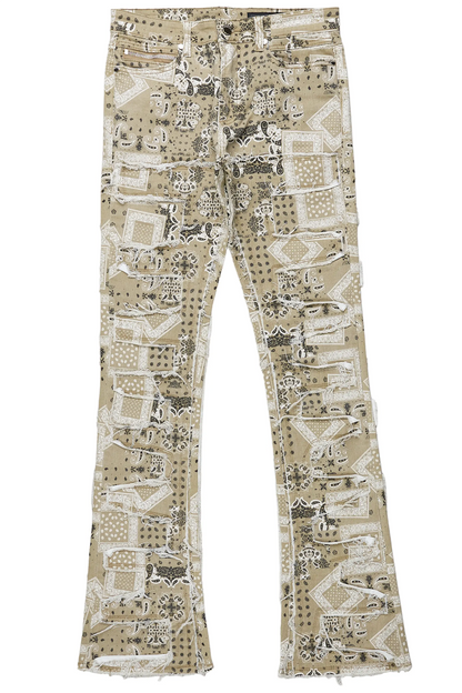 Axton Beige Stacked Flare Jean