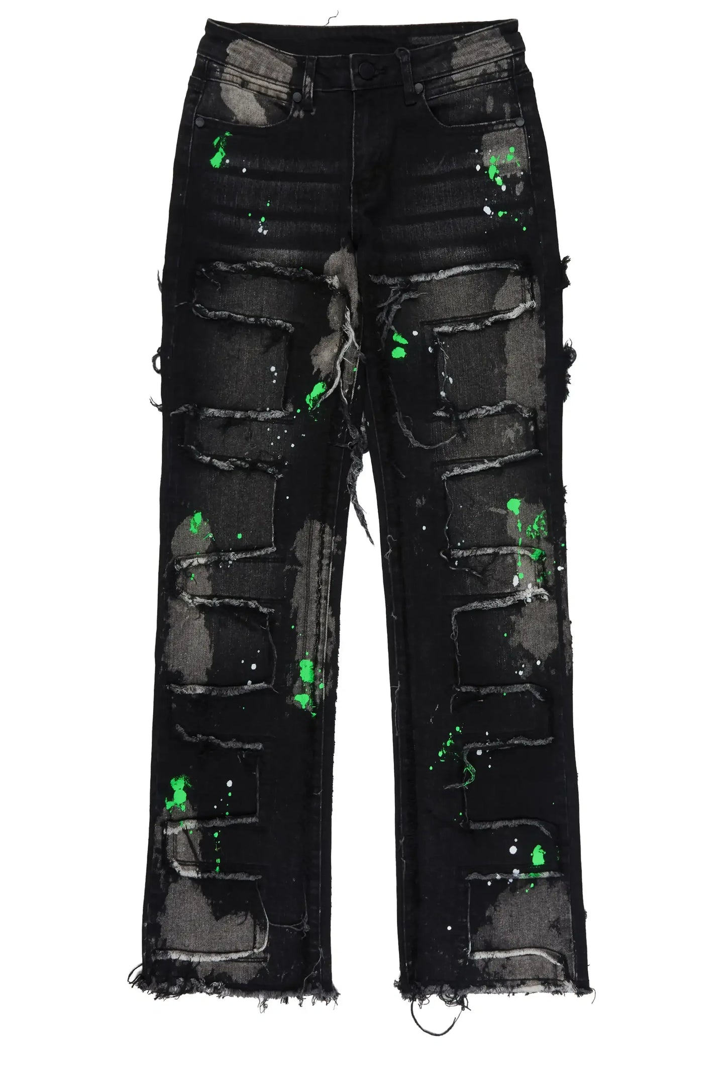 Boys Bann Black/Green Stacked Painter Flare Jean