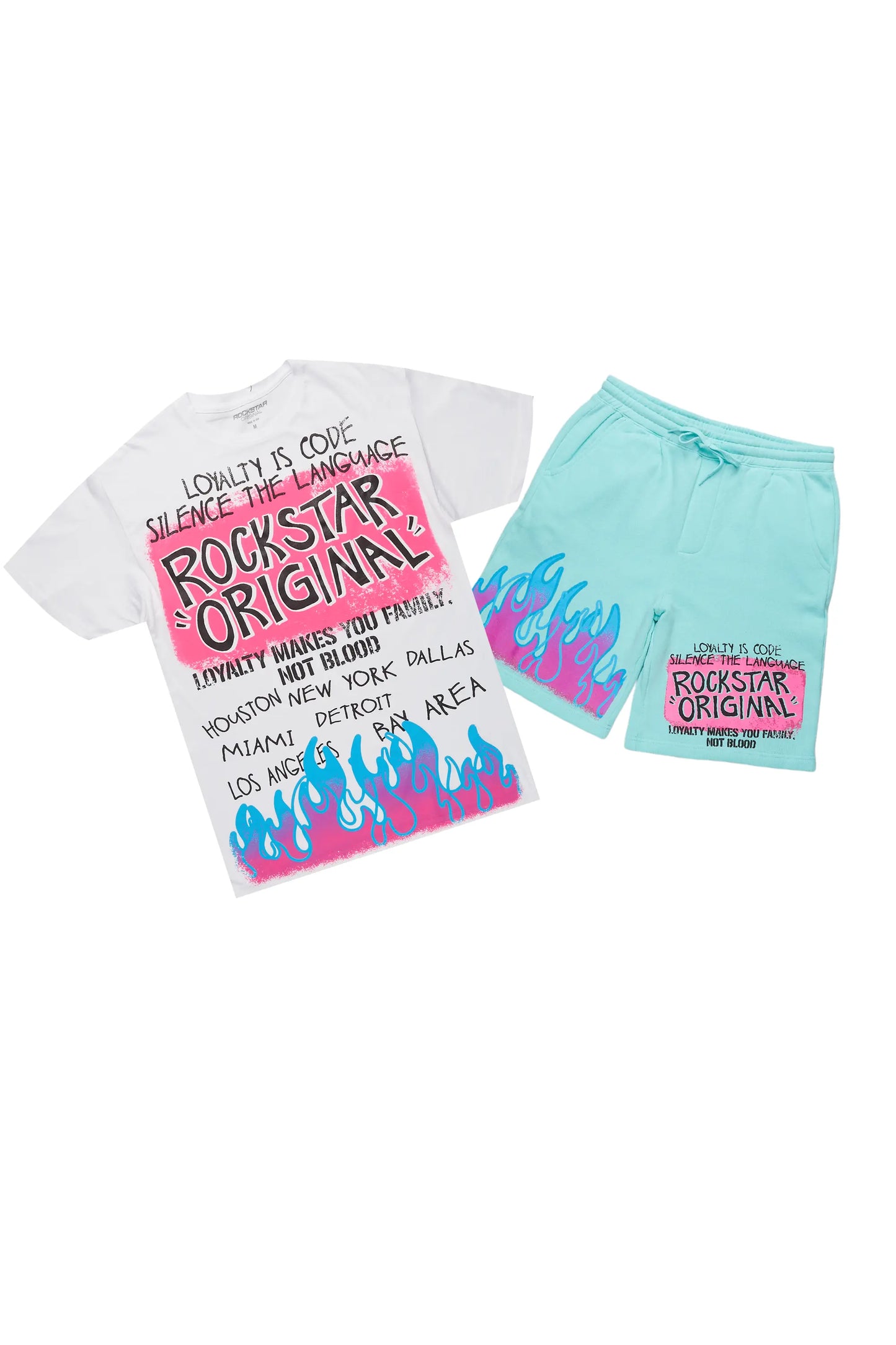 Beno White/Mint Graphic T-Shirt Short Set
