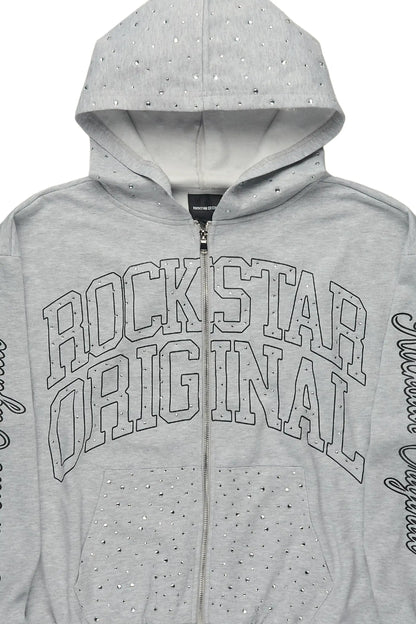 Alvina Grey Rhinestone Zip Up Hoodie