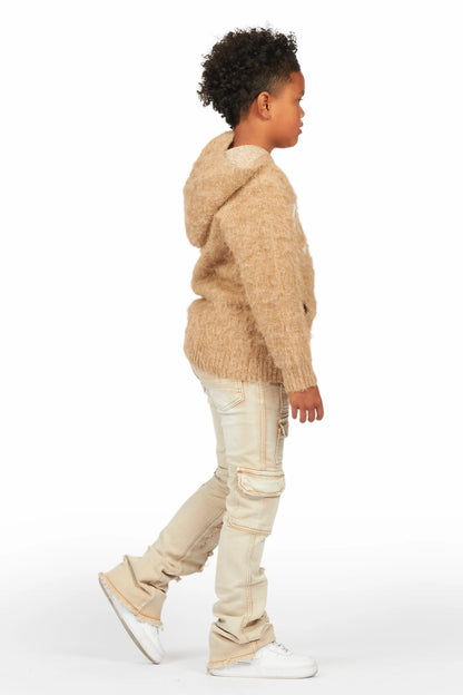 Boys Andros Brown/Tan Mohair Hoodie/Stacked Flare Jean Set