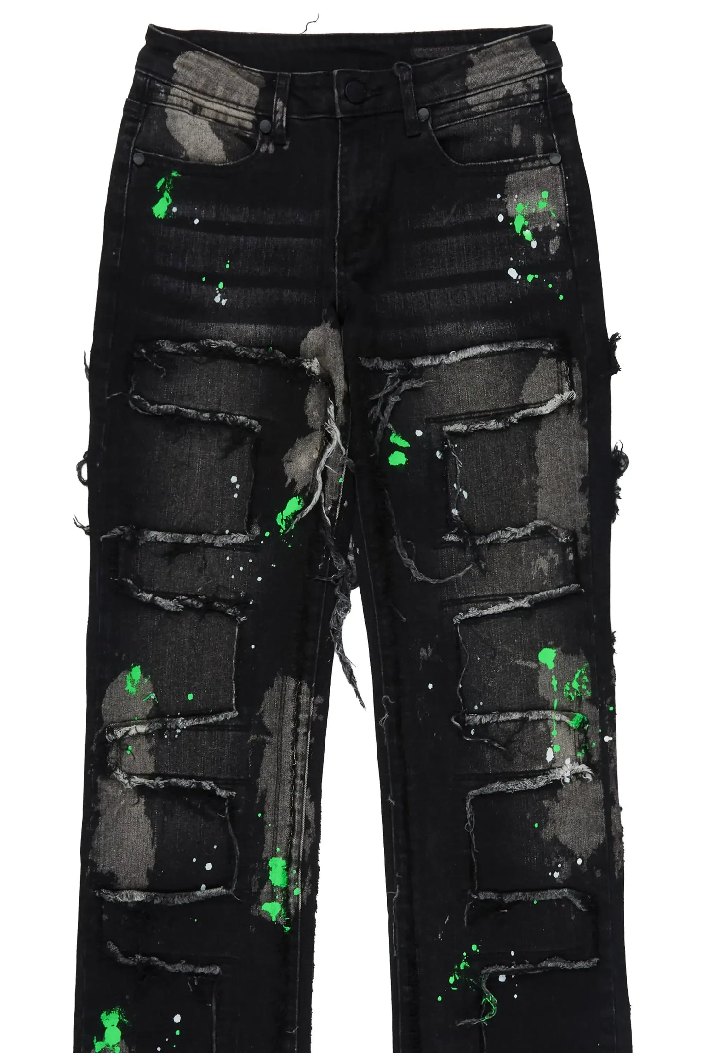 Boys Bann Black/Green Stacked Painter Flare Jean