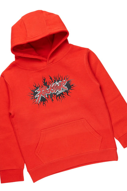 Boys Albus Red Hoodie/Stacked Flare Jean Set