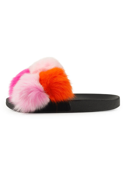 Avisa Pink Multi Fur Slides