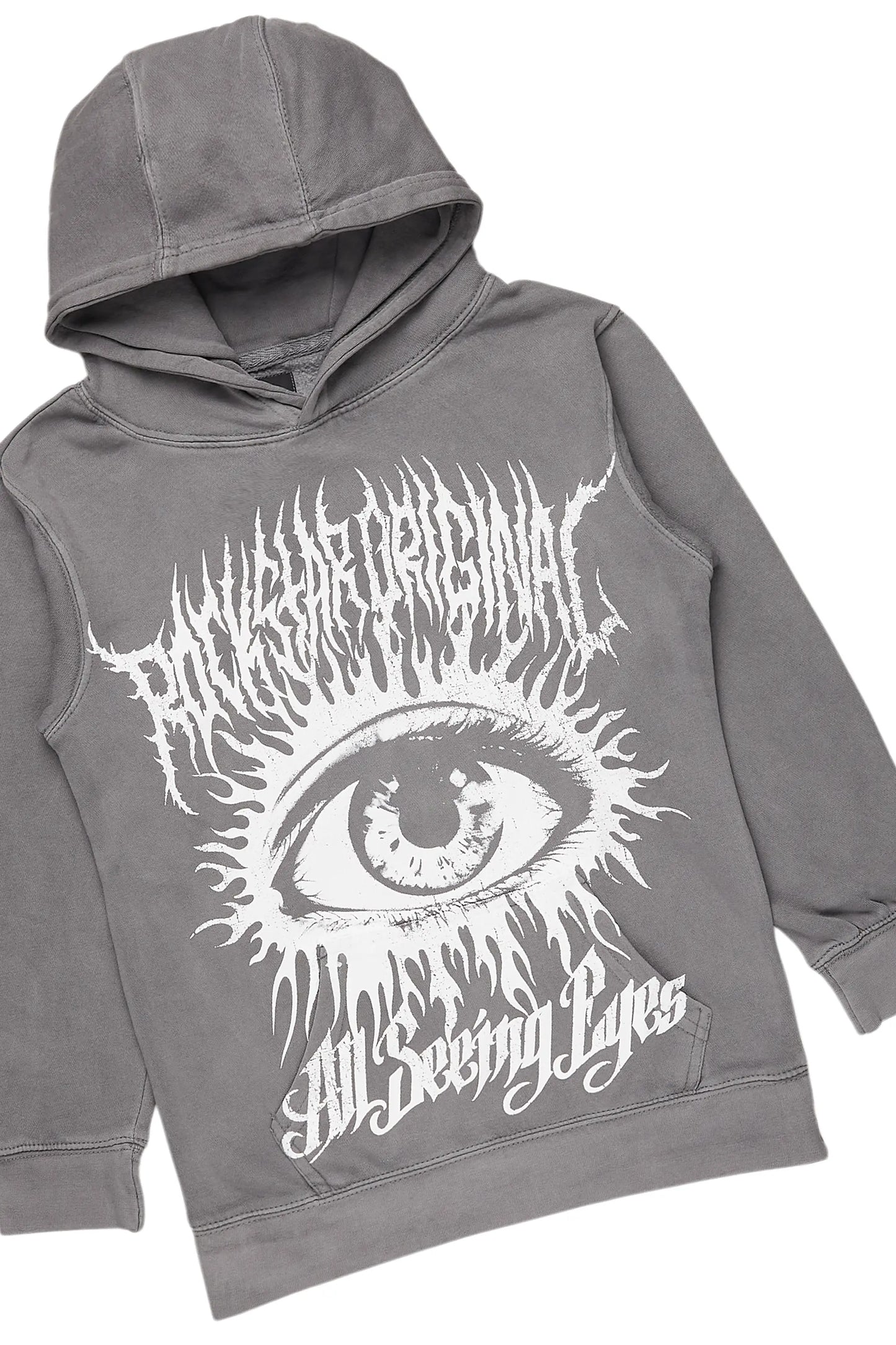 Boys All Eyes Vintage Grey Hoodie/Stacked Flare Jean Set