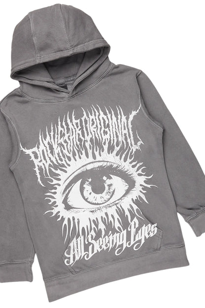 Boys All Eyes Vintage Grey Hoodie/Stacked Flare Jean Set