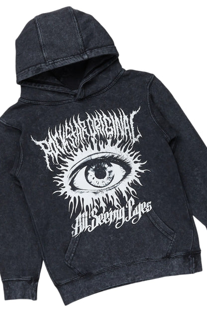 Boys All Eyes Vintage Black Hoodie/Stacked Flare Jean Set