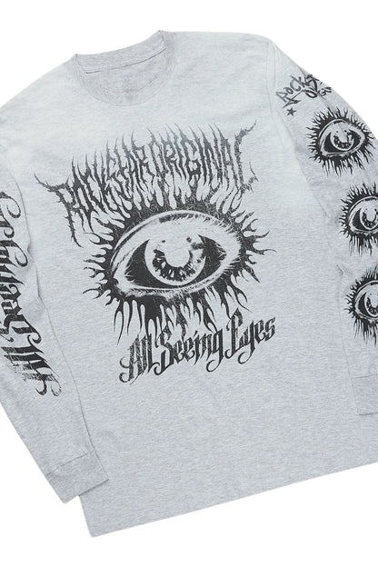 All Seeing Eyes Grey Long Sleeve T-Shirt/Stacked Flare Cargo Jean Bundle