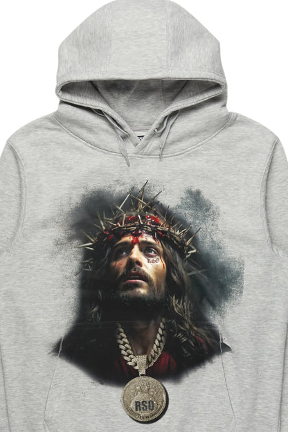 Amina Heather Grey Distressed Graphic Hoodie