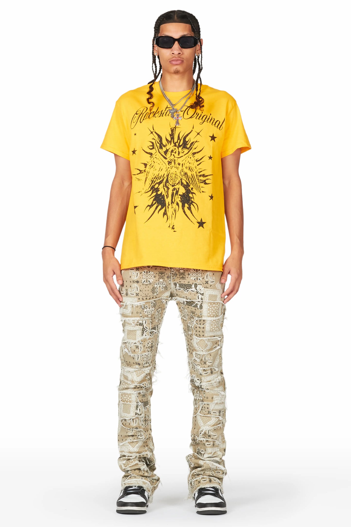 Axton Beige Stacked Flare Jean