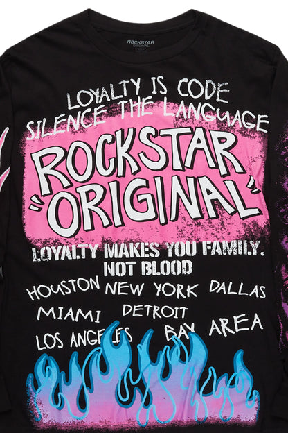 Beno Black/Pink Long Sleeve Graphic T-Shirt