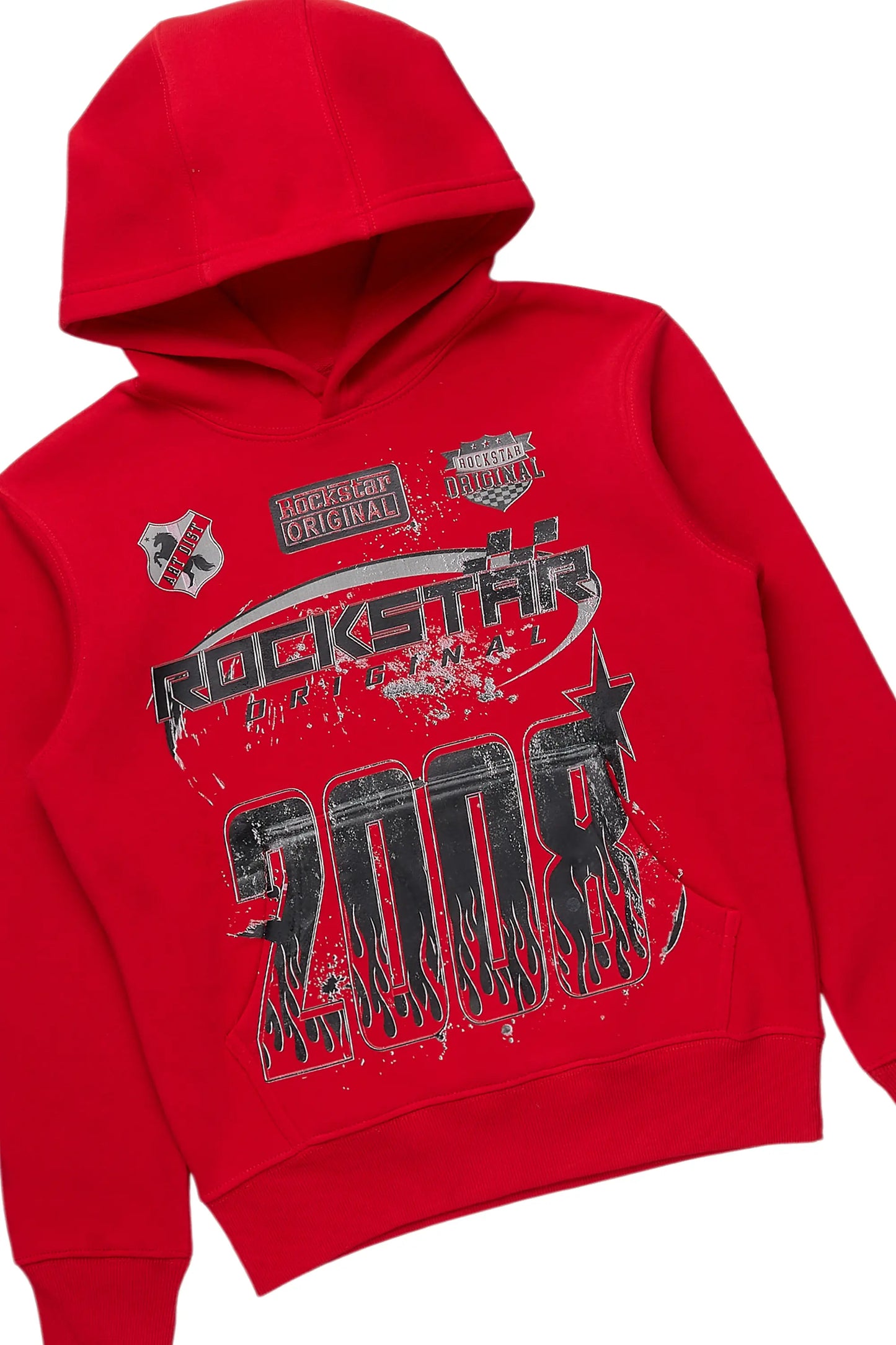 Boys Amos Red Hoodie/Stacked Flare Jean Set