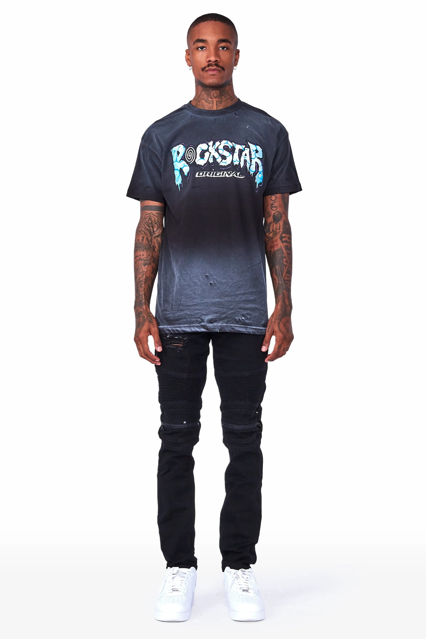 Bk Signature Biker / Zipper Knee Jean- Black