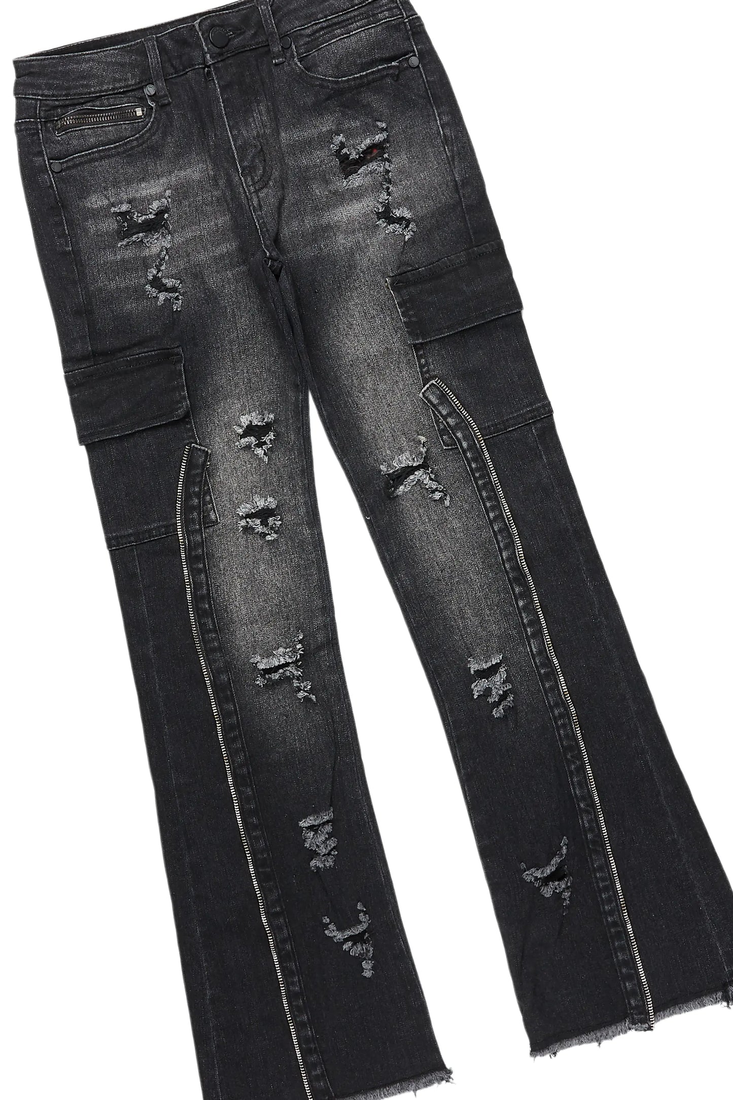 Boys Amina Black/Black Hoodie/Stacked Flare Jean Set