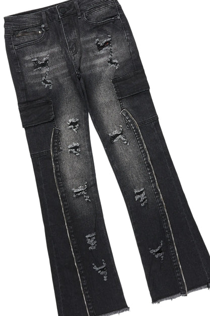 Boys Amina Black/Black Hoodie/Stacked Flare Jean Set