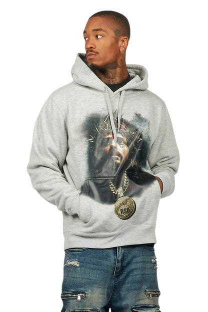 Amina Heather Grey Distressed Graphic Hoodie