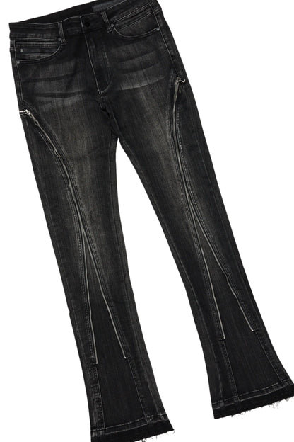 Amina Black Hoodie & Rani Stacked Flare Jean Set