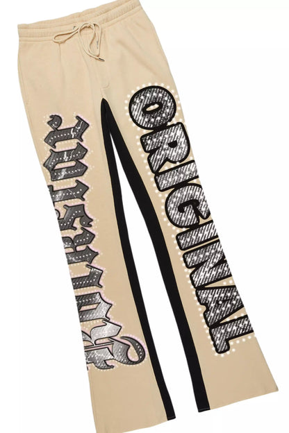 Bixner Beige/Black Hoodie/Baggy Stacked Track Pant Set