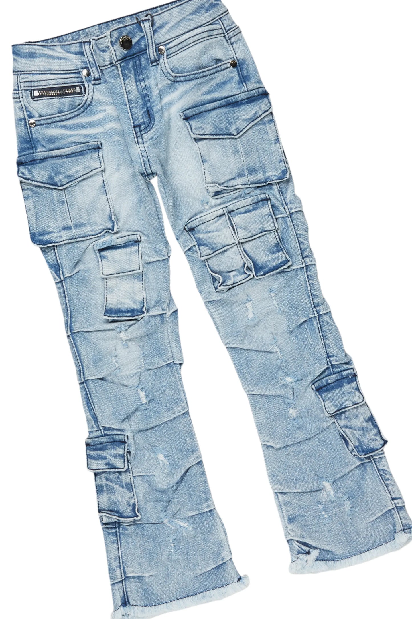 Boys Andros Brown/Light Blue Mohair Hoodie/Stacked Flare Jean Set
