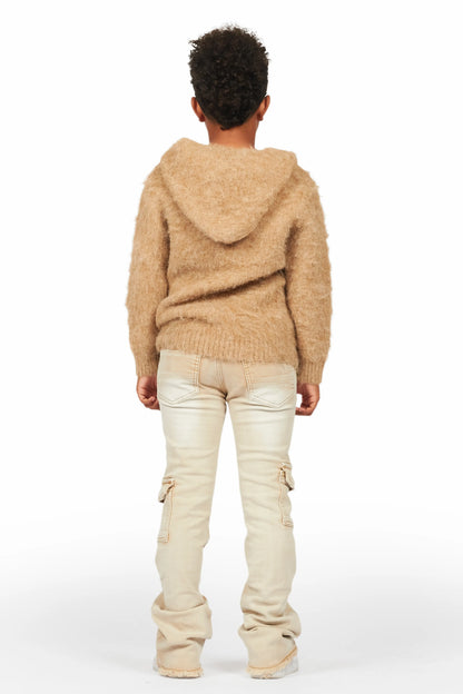 Boys Andros Brown/Tan Mohair Hoodie/Stacked Flare Jean Set