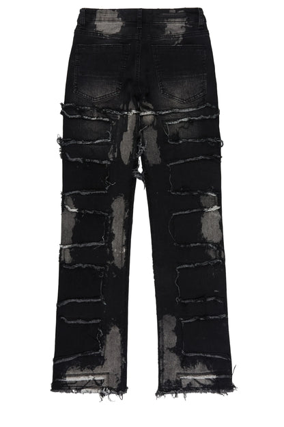 Boys Bann Black/Green Stacked Painter Flare Jean
