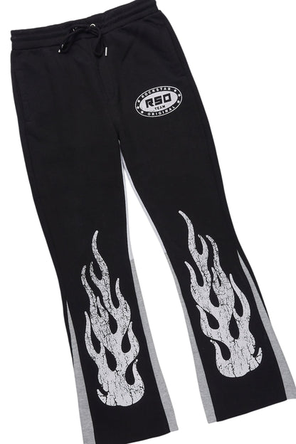 Boys Amos Black T-Shirt/Stacked Flare Track Set