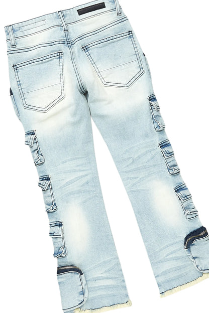 Boys All Eyes Blue/Vintage Grey Hoodie/Stacked Flare Jean Set