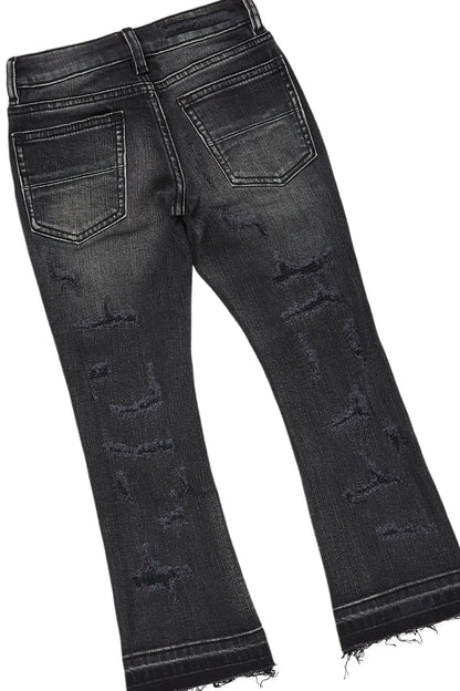 Boys All Eyes Vintage Black Hoodie/Stacked Flare Jean Set