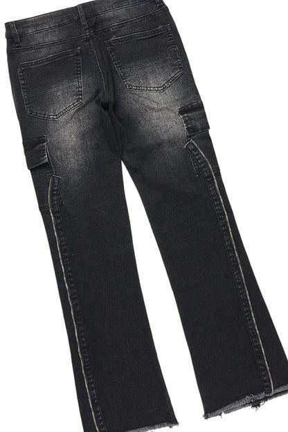 Boys Amina Black/Black Hoodie/Stacked Flare Jean Set