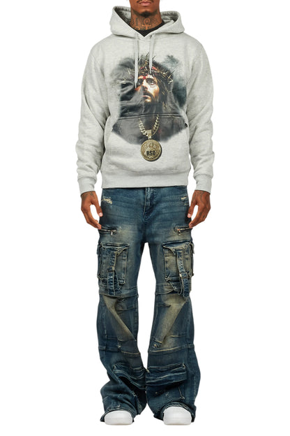 Amina Heather Grey Distressed Graphic Hoodie