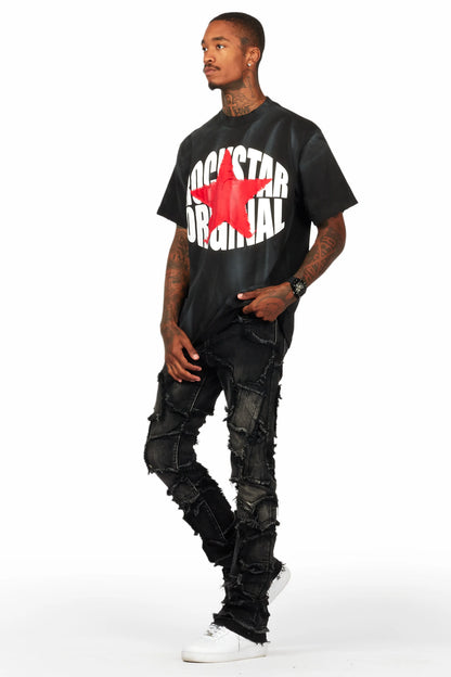 Arturo Dark Grey Stacked Flare Jean