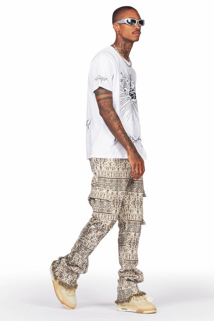Ayami Beige Slim Tapestry Flare Jean