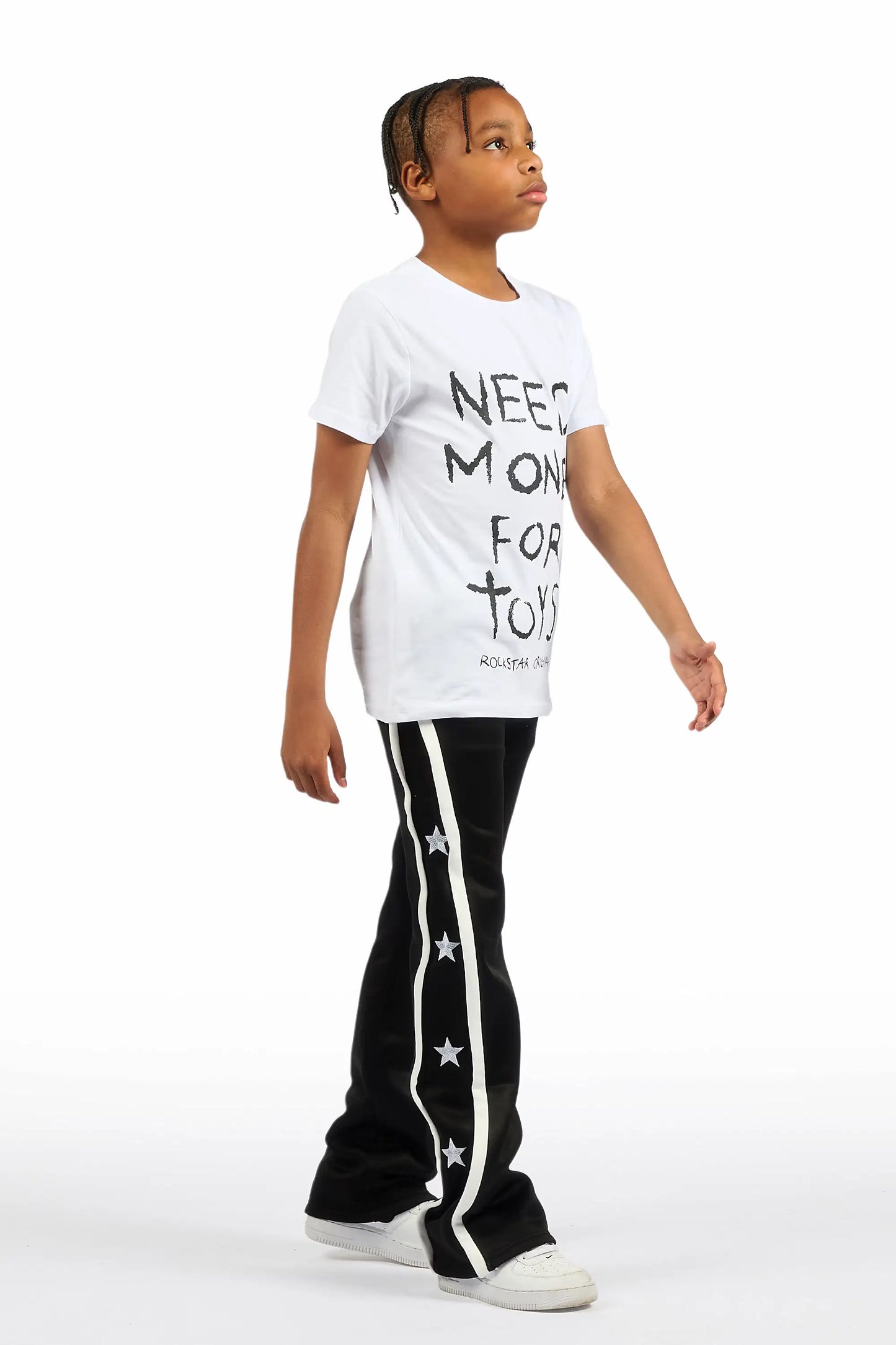 Boys Arkady Black Stacked Flare Track Pant