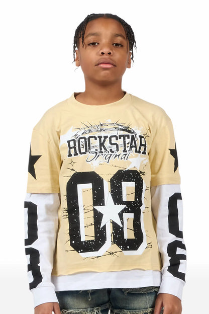 Boys Allstar Beige/Black Double Layer L/S Graphic T-Shirt