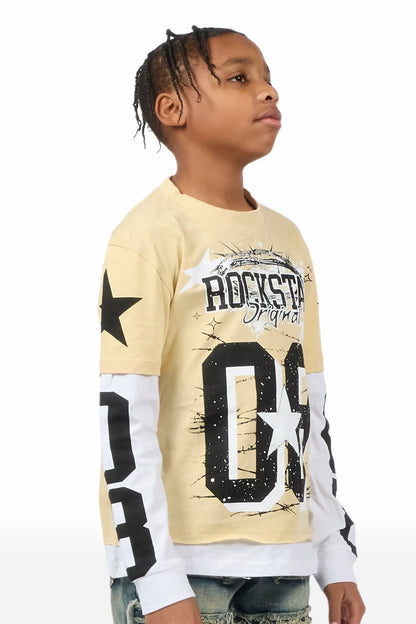 Boys Allstar Beige/Black Double Layer L/S Graphic T-Shirt