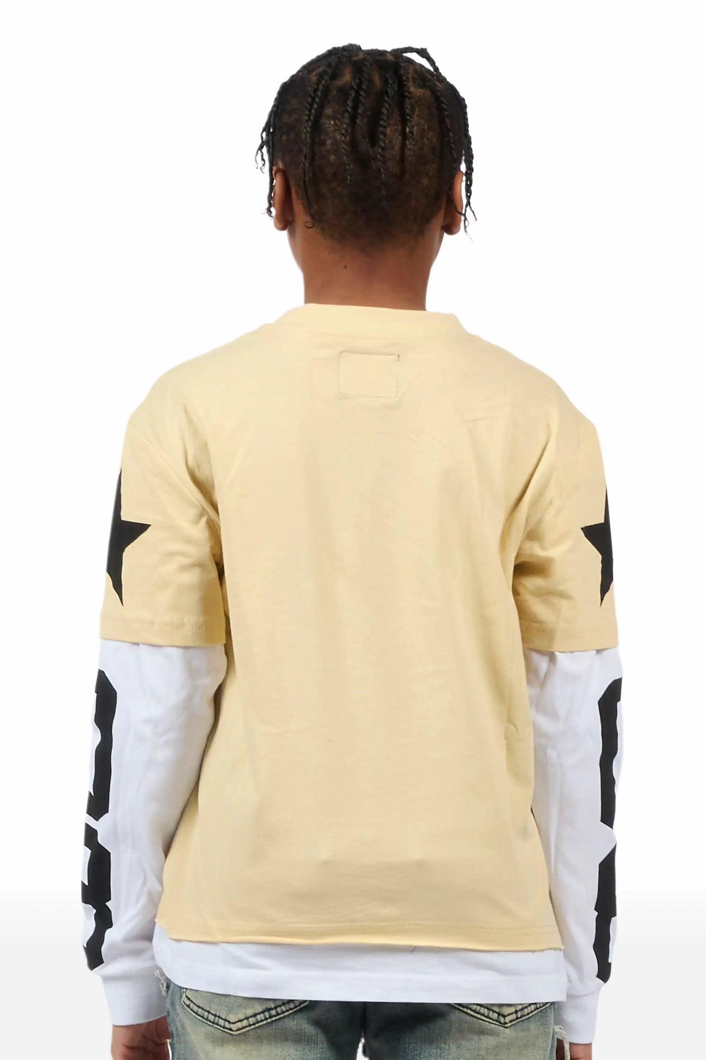 Boys Allstar Beige/Black Double Layer L/S Graphic T-Shirt