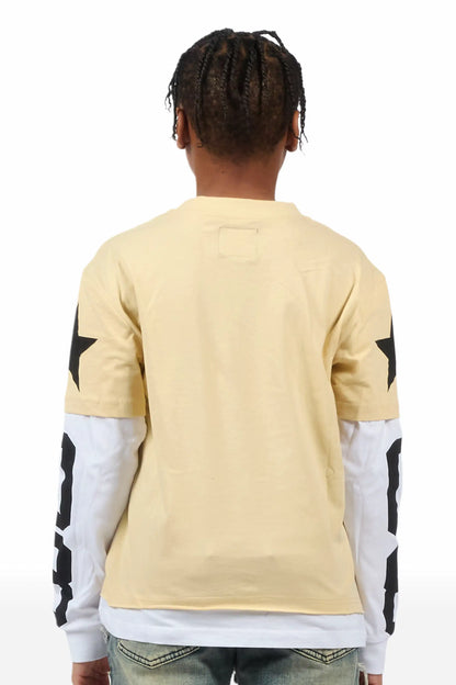 Boys Allstar Beige/Black Double Layer L/S Graphic T-Shirt