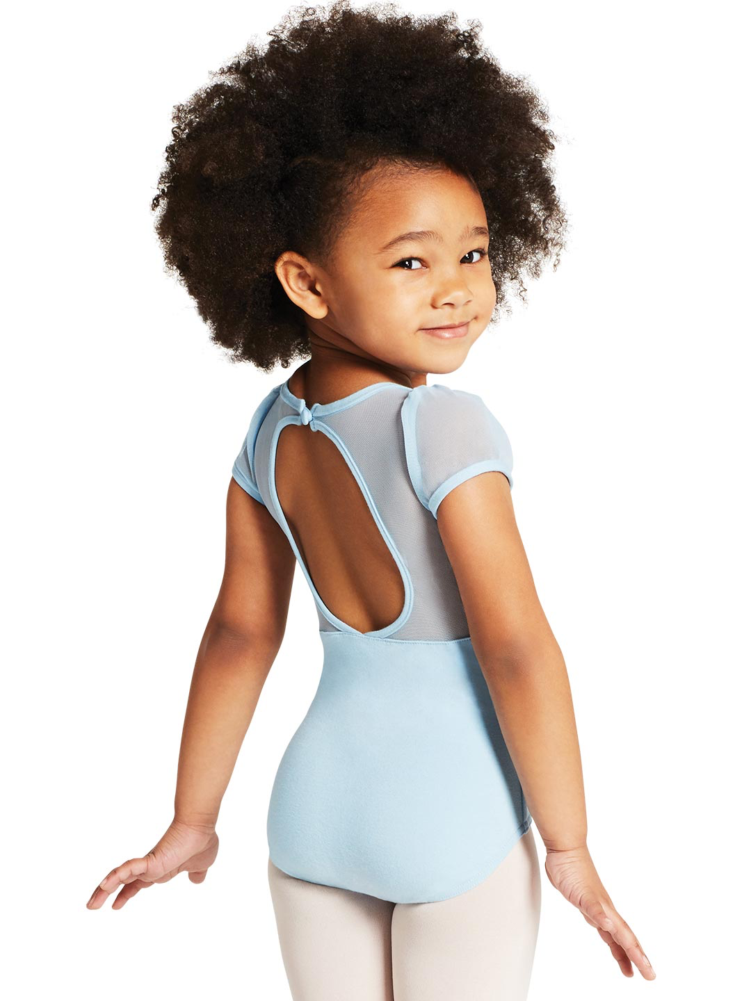 11311C - Girlâs Puff Sleeve Keyhole Back Leotard in Light Blue - Select Size