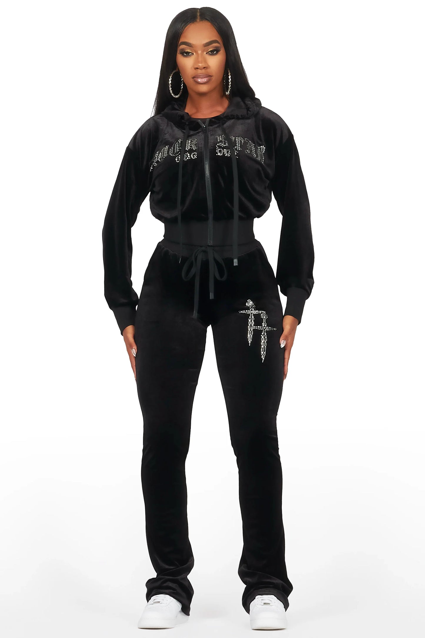 Atalaya Black Stacked Rhinestone Velour Trackset