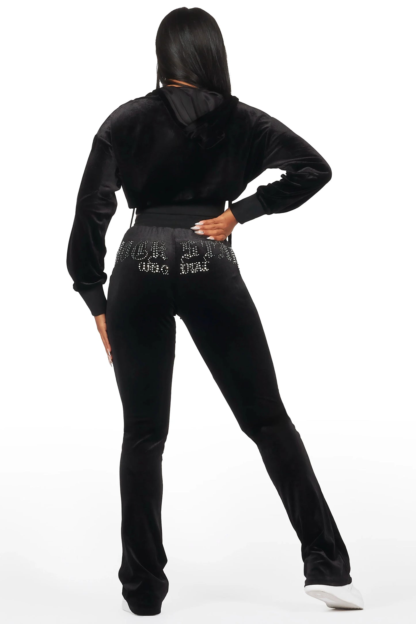 Atalaya Black Stacked Rhinestone Velour Trackset
