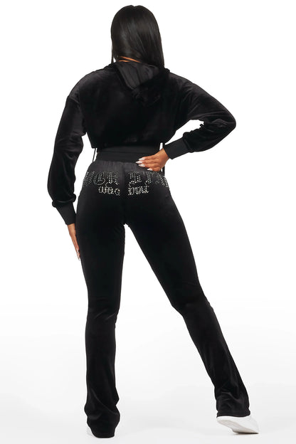 Atalaya Black Stacked Rhinestone Velour Trackset