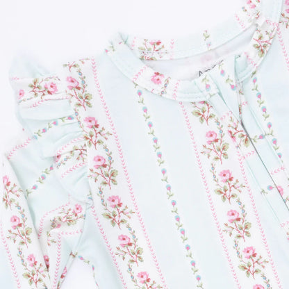 Antoinette Stripe 2 Way Ruffle Sleeve Zipper Footie
