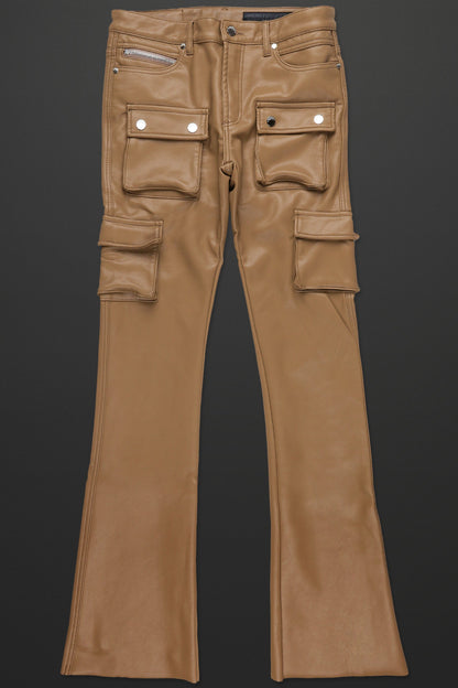 Birch Tan Faux Leather Stacked Flare Jean